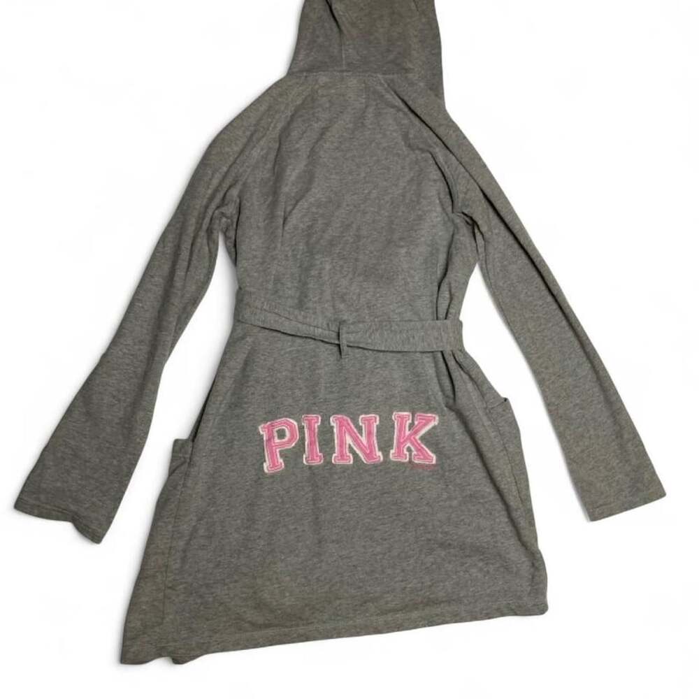 Victoria's Secret PINK Vintage Y2K Gray Logo Bathrobe Hooded Robe XS/S